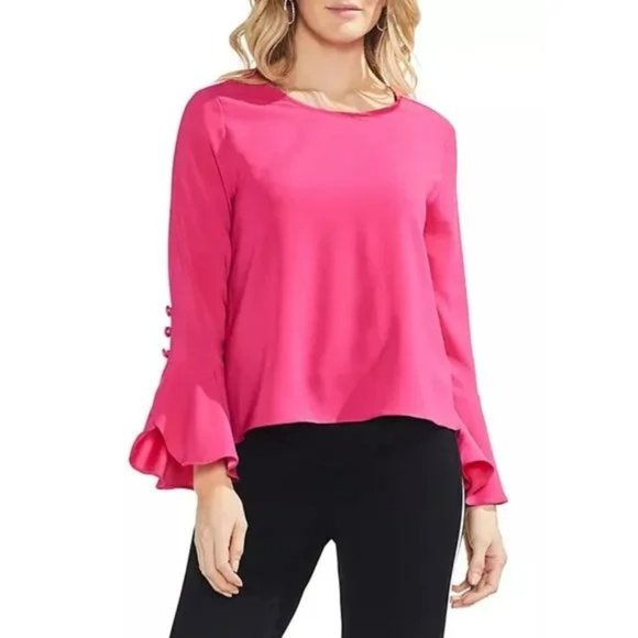NWT Womens Size Medium Vince Camuto Pink Chiffon Flutter Satin Blouse - Picture 1 of 2
